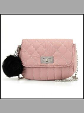 Quilted Crossbody Bag with PomPom Charm, Twist-Lock